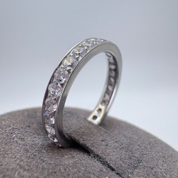 VTG Solid Sterling Silver 925 Cubic Zirconia Pavé Set Statement Ring Size 6.5 - Picture 5 of 9